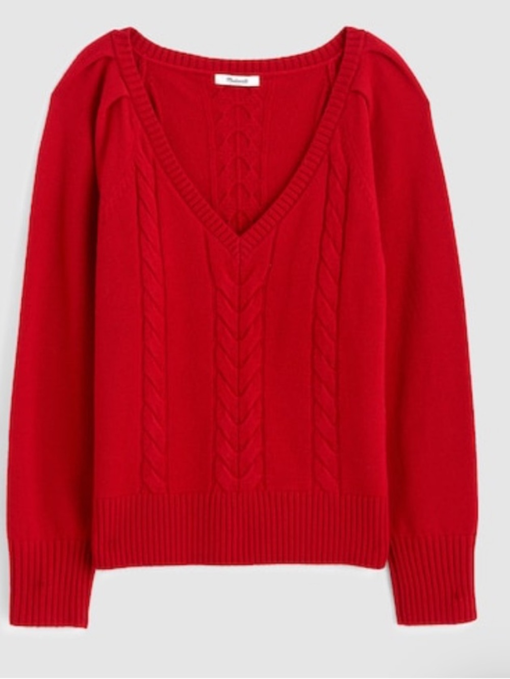 Madewell merino sweater V neck ruby color XS  $140 cable knit dark red NEW - Picture 4 of 12
